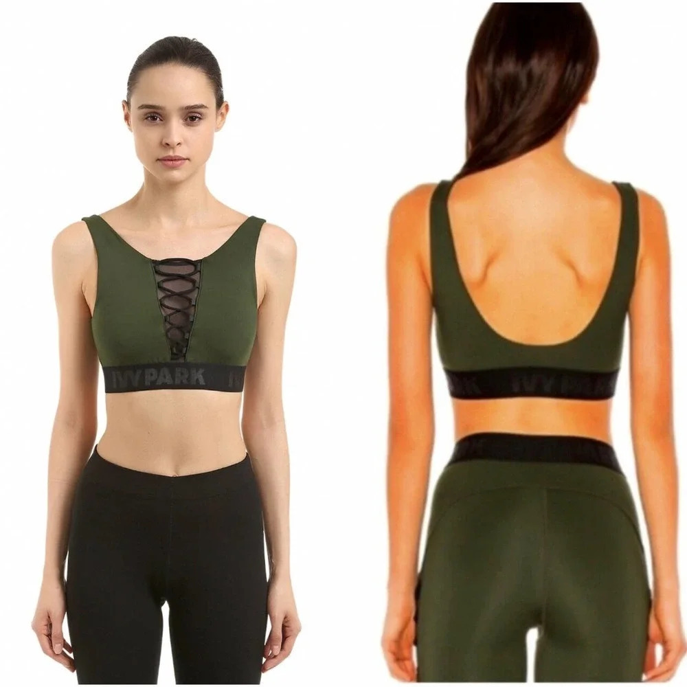 Ivy Park Mesh Lace-up Sports Bra In Army Green Size XS